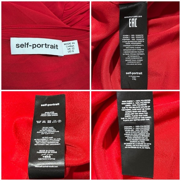 SELF PORTRAIT DARK RED CROSS FRONT LONG SLEEVE PLEATED SKIRT LACE MIDI DRESS - Picture 15 of 15